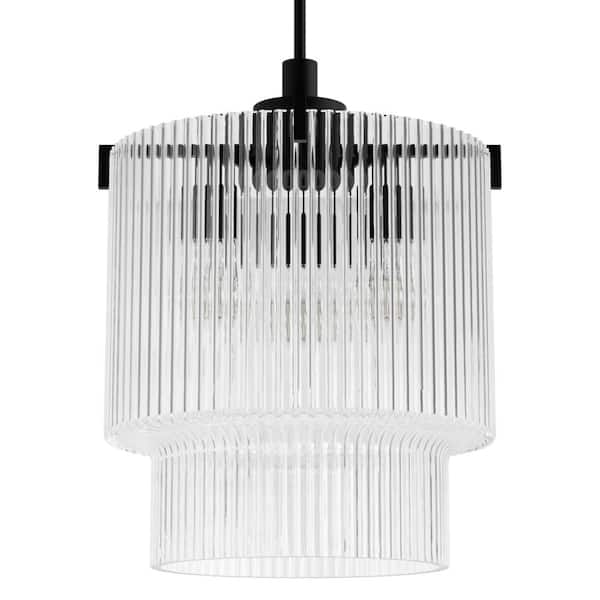 Hunter Ontario 60-Watt 3 Light Matte Black Waterfall Pendant Light with Ribbed Glass Shades, No Bulbs Included