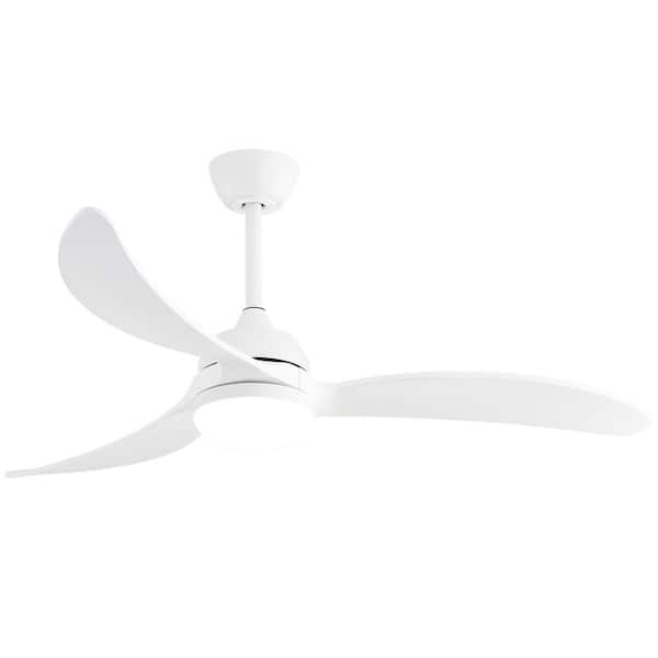 Sofucor 52 in. LED Indoor/Outdoor Smart Downrod White Ceiling Fan Wood Blades with Light and 6-Speed Remote