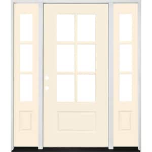 Legacy 60 in. x 80 in. 3/4-6-Lite Clear Glass RHIS Primed Linen Finish Fiberglass Prehung Front Door with Dbl 10 in. SL