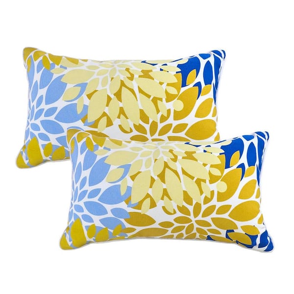 12 in. x 20 in. x 7 in. Set of 2 Patio Lumbar Pillows Fade Resistant Outdoor Waterproof Lumbar Pillow with Inners Yellow
