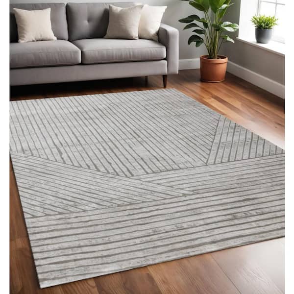 Gray  5 x 8 ft. Woven Striped Rectangle Indoor Area Rug
