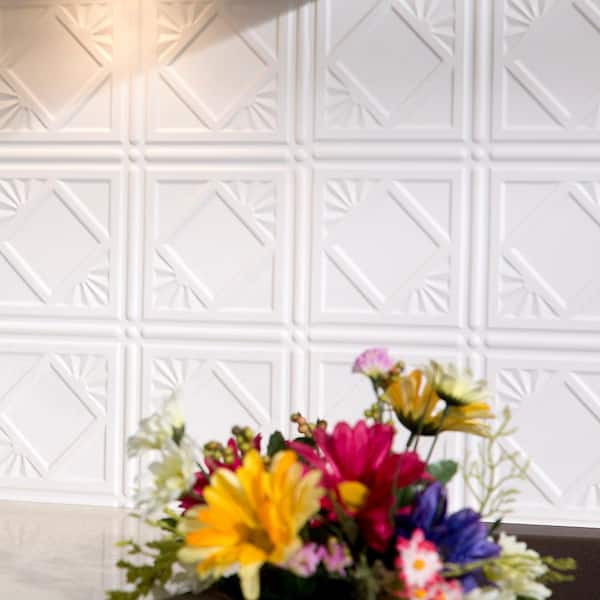 18 in. x 24 in. Traditional # 4 Vinyl Backsplash Panel in Gloss White (Pack of 5)