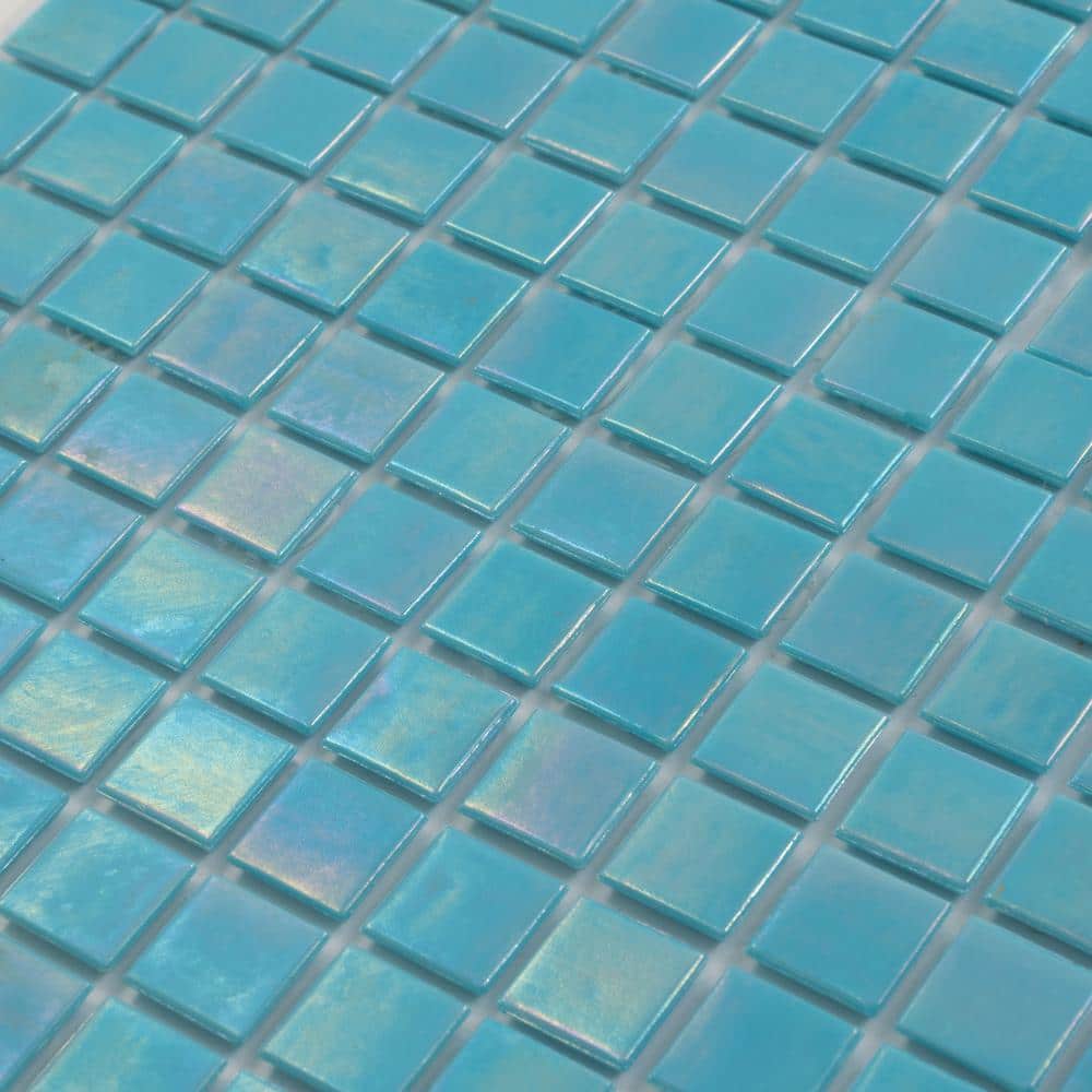 Cyan Blue Iridescent Glass Mosaic Wall and Floor Tile