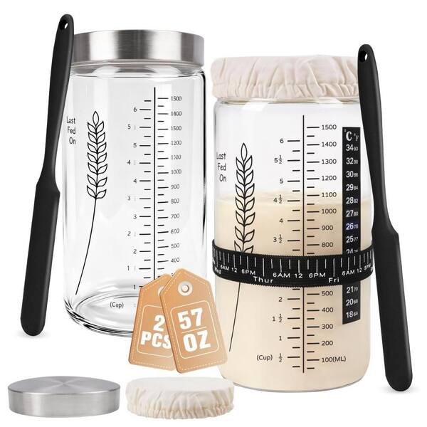 57 oz. Premium Sourdough Starter Jar Kit for Sour Dough Bread, Large Capacity Sourdough Jar, Black (Pack of 2)