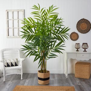 8 ft. Green King Palm Artificial Tree in Handmade Natural Jute and Cotton Planter