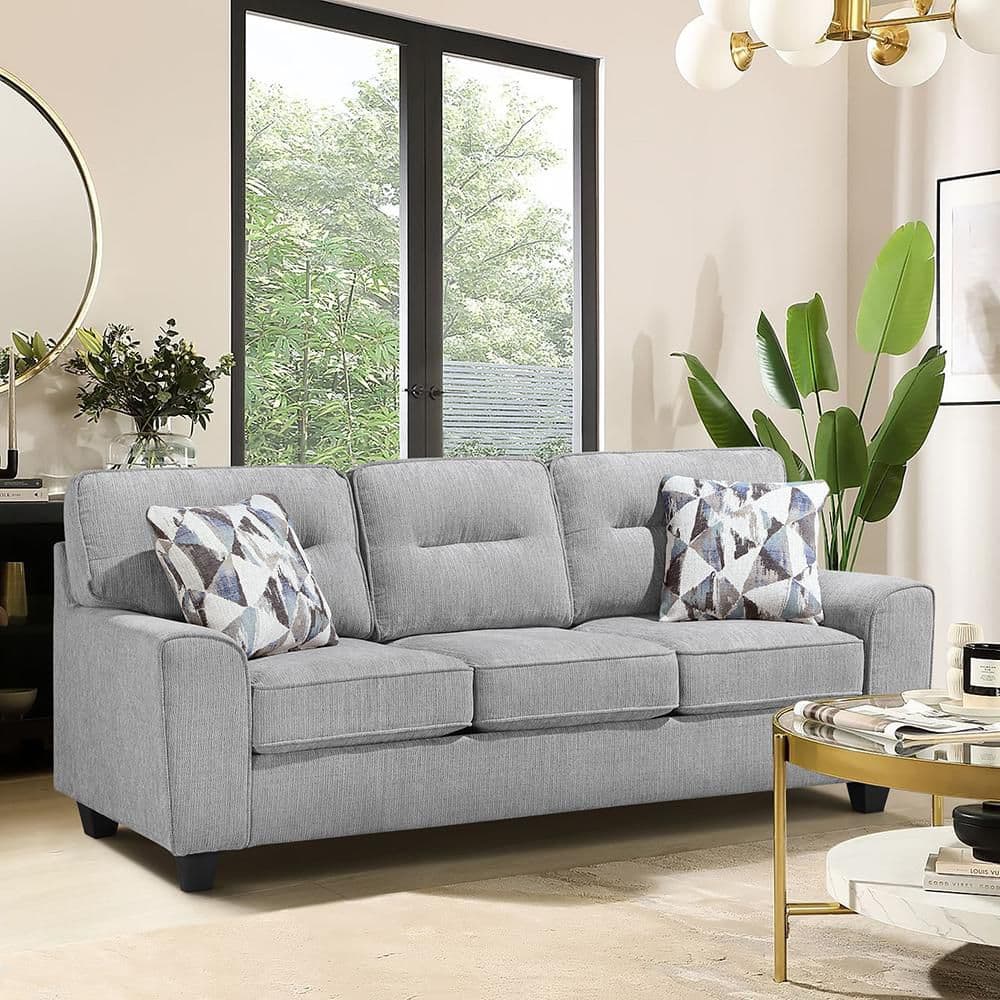 Lazzara Odelia 84 in W Straight Arm Chenille Fabric Rectangle Sofa