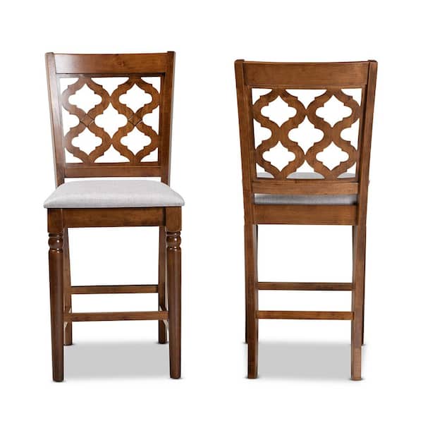 Baxton Studio Ramiro 25 in. Grey and Walnut Brown Counter Stool (Set of 2)