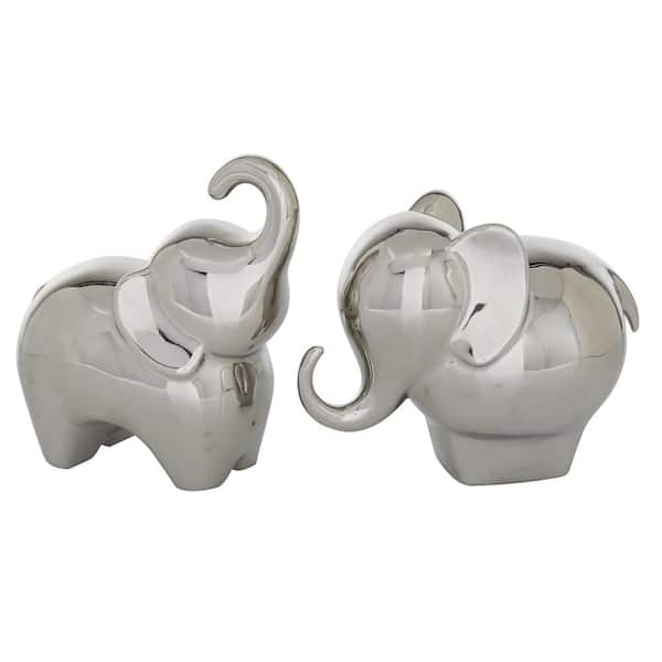 Litton Lane Silver Porcelain Elephant Sculpture (Set of 2)