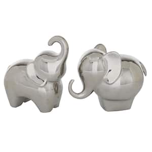 Silver Porcelain Elephant Sculpture (Set of 2)