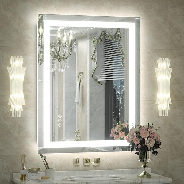Apmir 28 in. W x 36 in. H Rectangular Frameless Front & Back LED Lighted Anti-Fog Tempered Glass Wall Bathroom Vanity Mirror