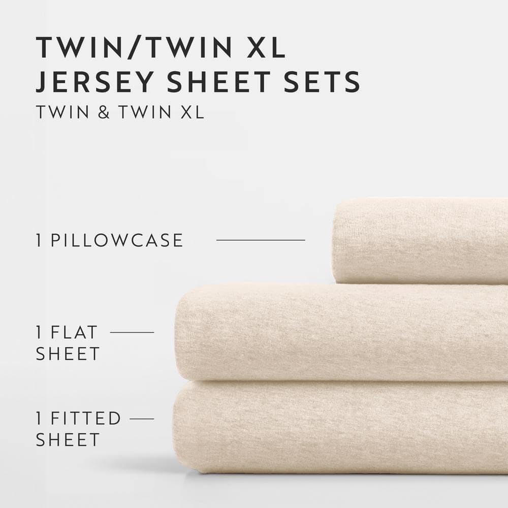 Oatmeal Twin Cotton Jersey Knit Sheet Set