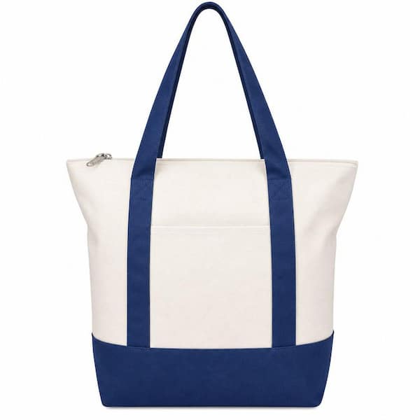 1-Pack Blue Reusable Grocery Bag with An External Pocket and Top Zipper Closure