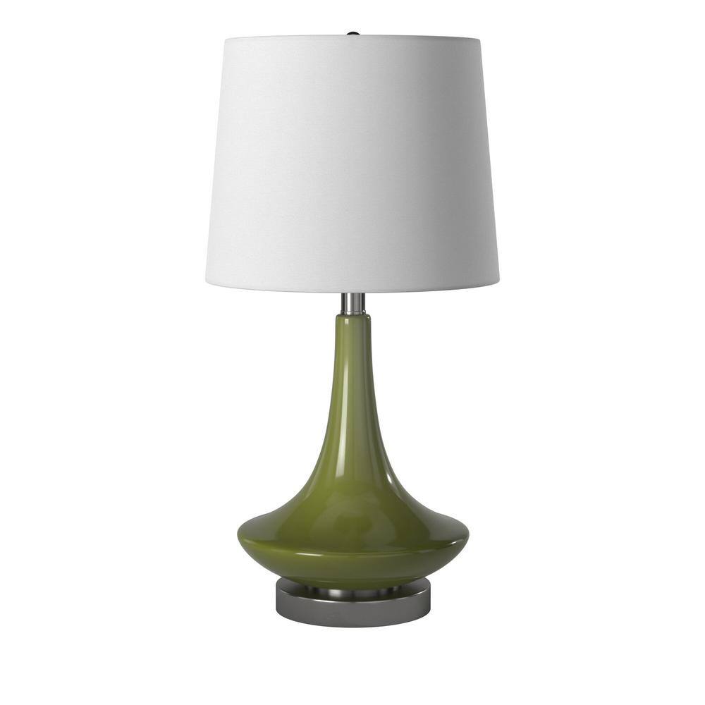 Green Glass Table Lamp with White Fabric Shade