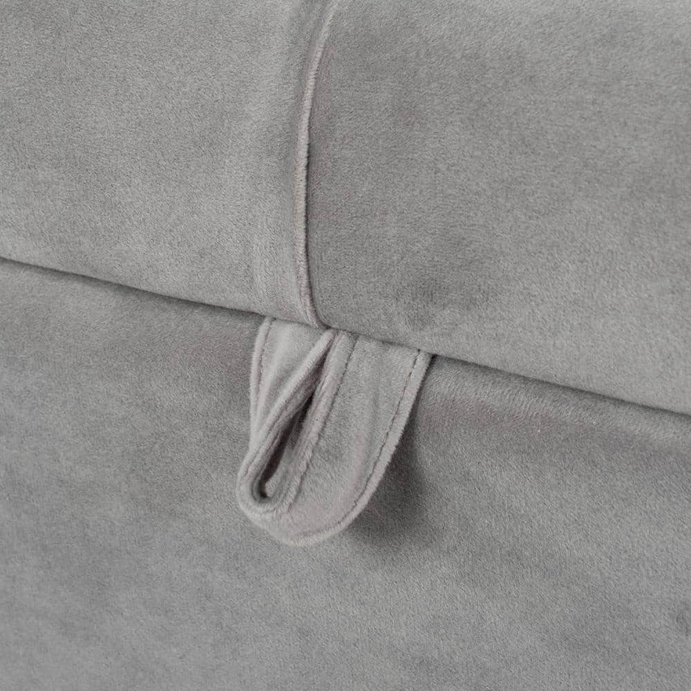 Jacqueline Opal Grey Velvet Tufted Roll Arm Storage Bench