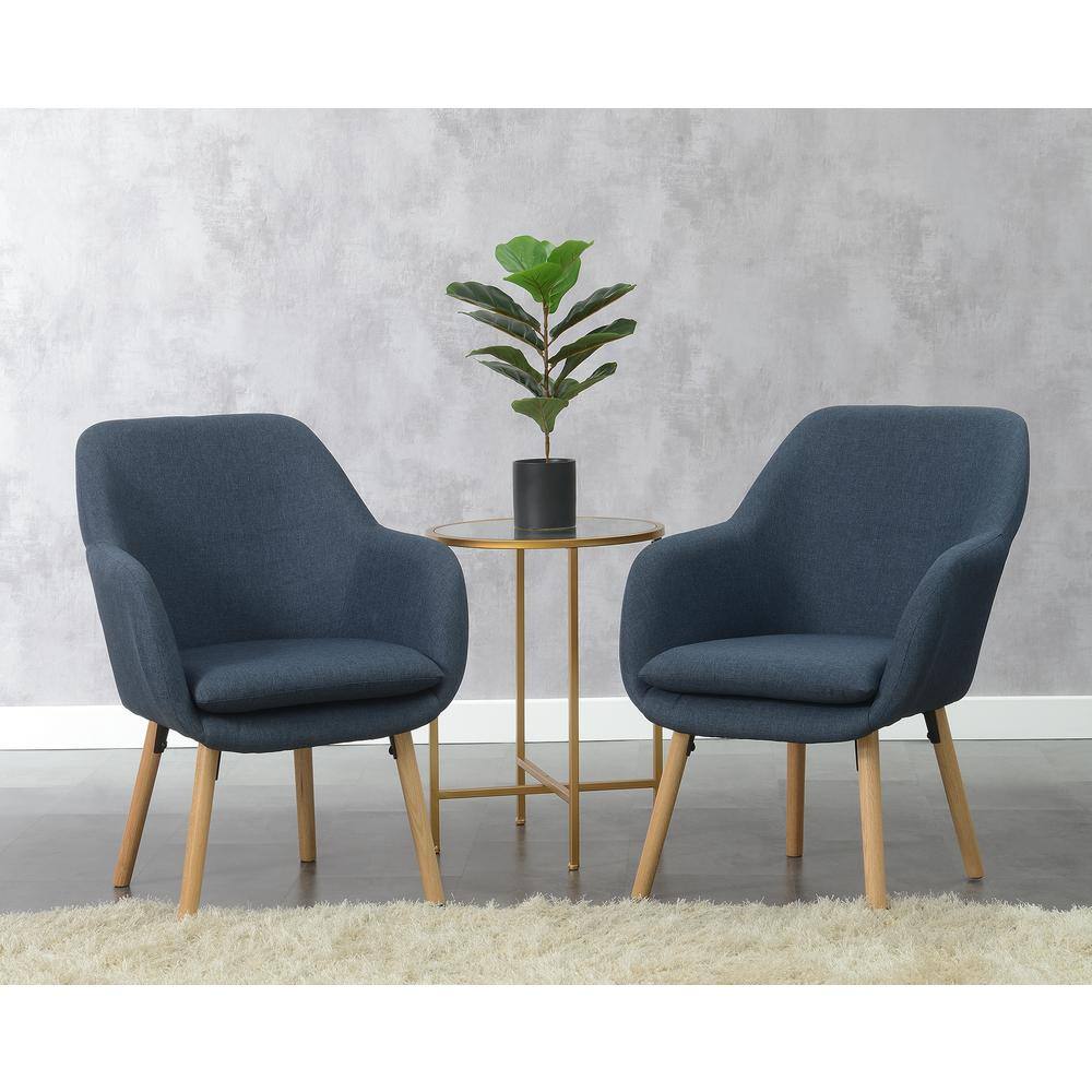 Denim Blue Velvet Wingback Accent Chair with Oak Legs