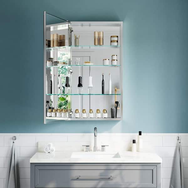 WYonder 20 in. W x 36 in. H Rectangular Aluminum Recessed/Surface Mount (Reversible) Medicine Cabinet with Mirror