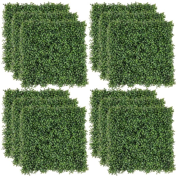 Gymax 12-Pieces 20 in. x 20 in. Green Artificial Grass Faux Boxwood Hedge Panels w/ Insertable Branches Privacy Screen