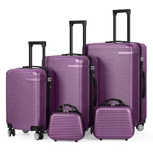 Luggage 5-Piece Sets, Horizontal Stripe Luggage Set with Spinner Wheels Durable Lightweight Travel Set Purple