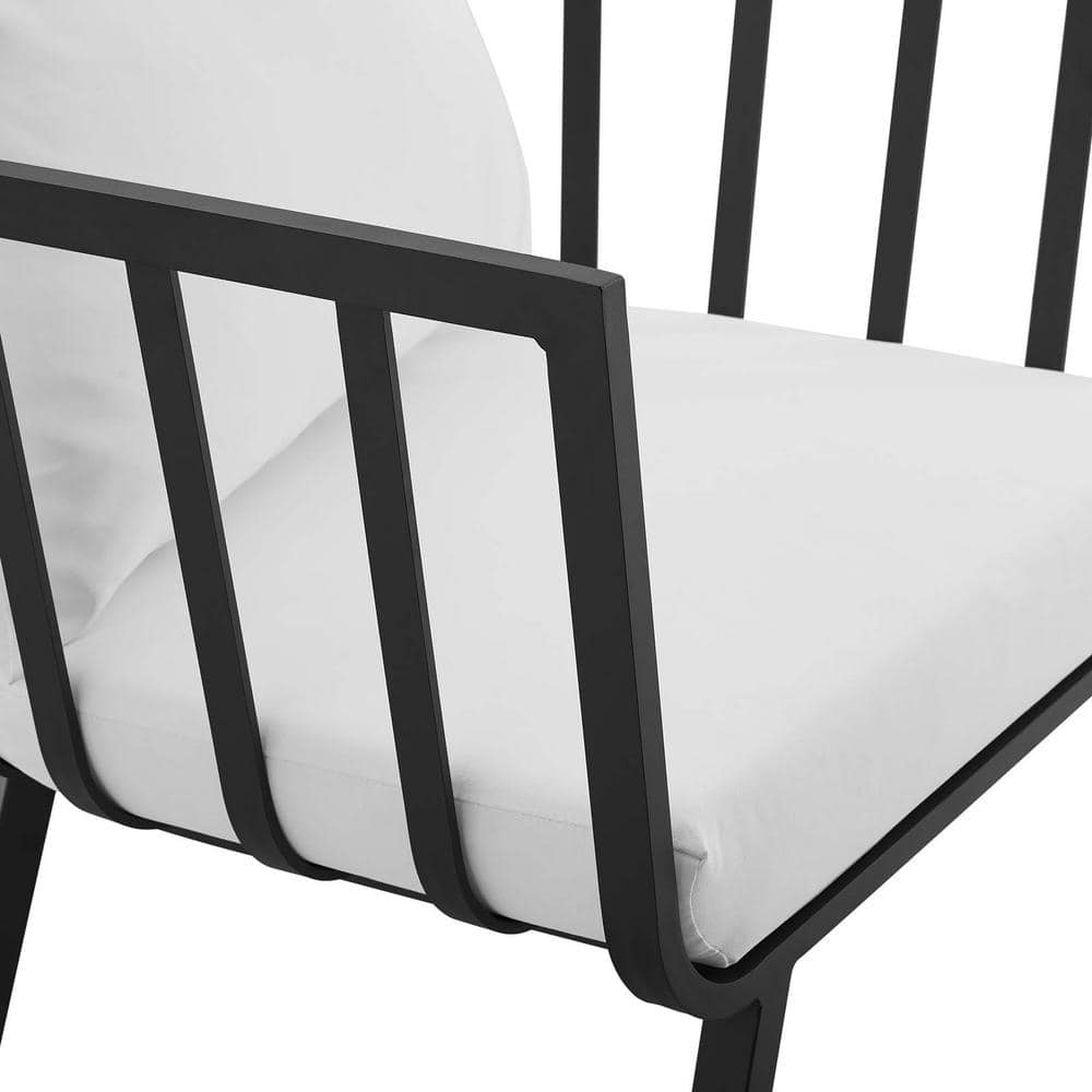 Riverside Gray Aluminum Outdoor Dining Chair with White Cushions