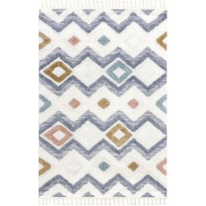 Kirsty Colorful Checkers Kids Tassel Beige 8 ft. x 10 ft. Area Rug