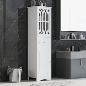 16.5 in. W x 14.2 in. D x 63.8 in. H White Freestanding Linen Cabinet with Acrylic Door and Adjustable Shelf in White
