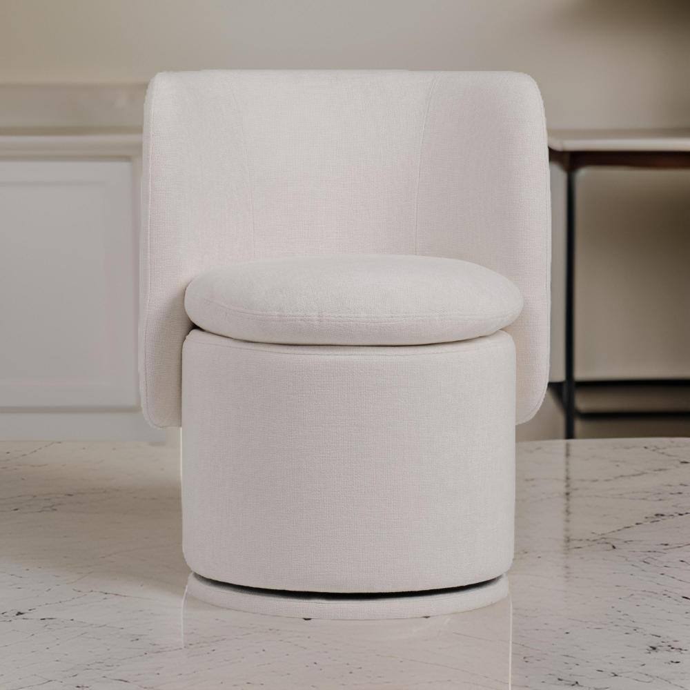 Ivory Upholstered Swivel Side Chair with Metal Legs