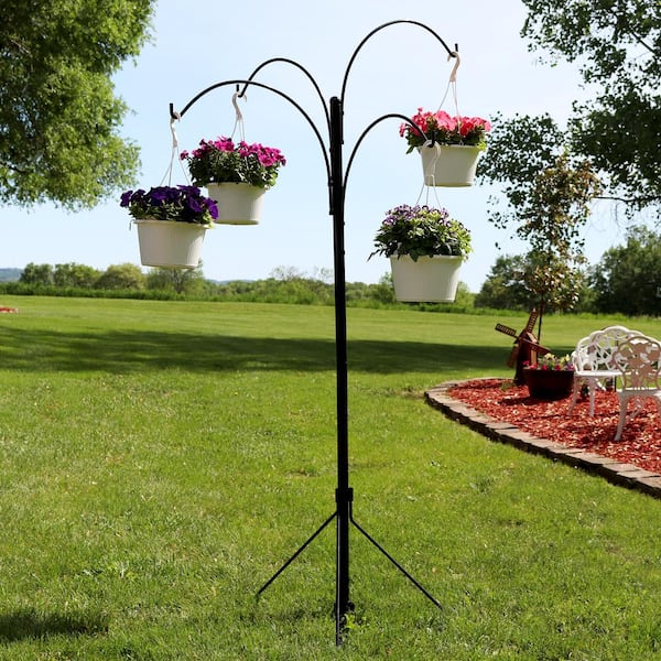 Sunnydaze 84 in. 4-Arm Metal Hanging Basket Stand with