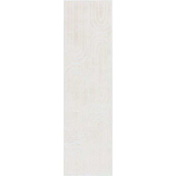 Well Woven Ivory 2 ft. x 7 ft. 3 in. Runner Feliz Boho Rainbow Modern Geometric Shag Area Rug