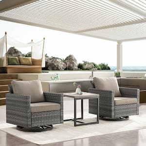 Valenta 3-Pcs Wicker Patio Conversation Set with Gray Cushions