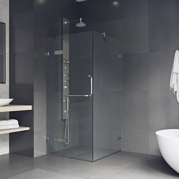 Monteray 30 in. L x 30 in. W x 73 in. H Frameless Pivot Square Shower Enclosure in Brushed Nickel with Clear Glass