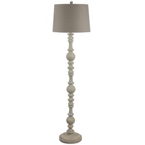Witherby TTL20 61 in. Shabby White Floor Lamp with Gray Lamp Shade