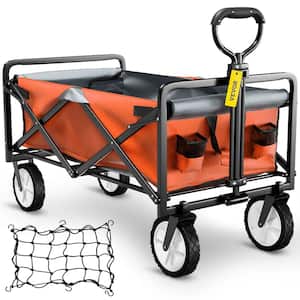 3.2 cu.ft. Wagon Cart 176 lbs. Load Steel Collapsible Folding Cart Portable Foldable Outdoor Utility Garden Cart, Orange