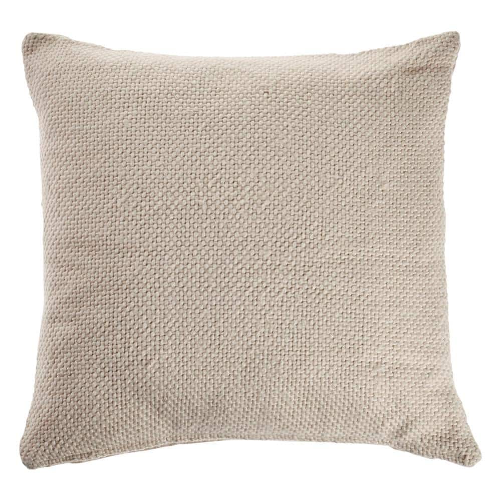 Crone Natural Light Cream Solid Cozy Poly-Fill 18 in. x 18 in. Indoor Throw