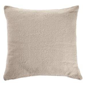 Crone Natural Light Cream Solid Cozy Poly-Fill 18 in. x 18 in. Indoor Throw Pillow