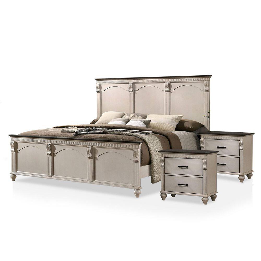 Furniture of America Brekken 3-Piece Antique White and Walnut Queen Bedroom  Set IDF-7182Q-2NS - The Home Depot