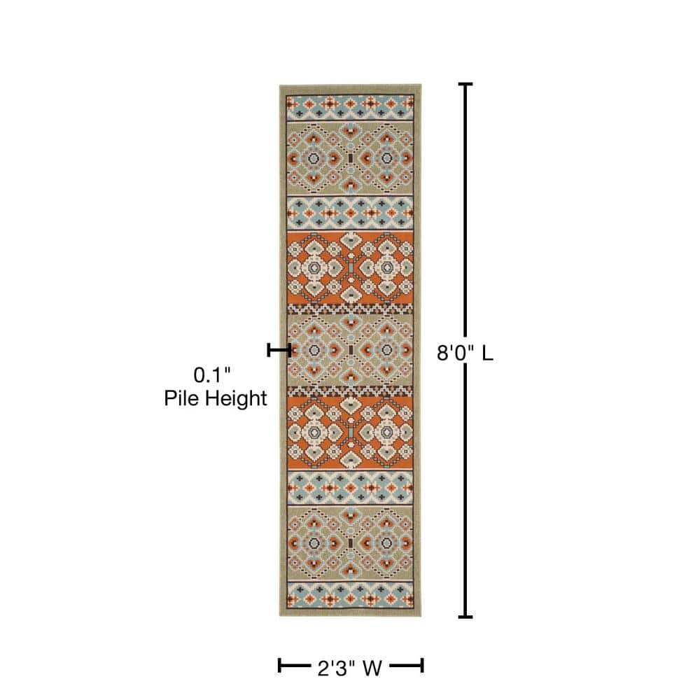 Green and Terracotta Synthetic Reversible Runner Rug