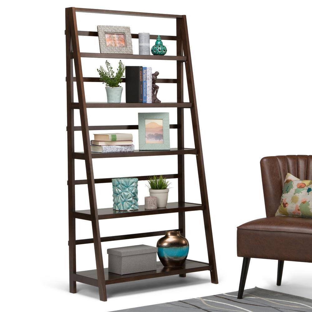 Brunette Brown Solid Wood 5-Shelf Ladder Bookcase