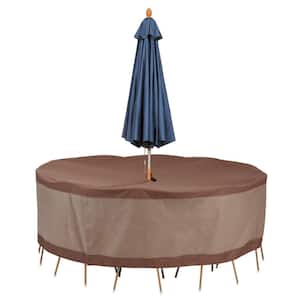 Duck Covers Ultimate 96 in. L x 96 in. W x 29 in. H Round Table and Chair Set Cover with Umbrella Hole