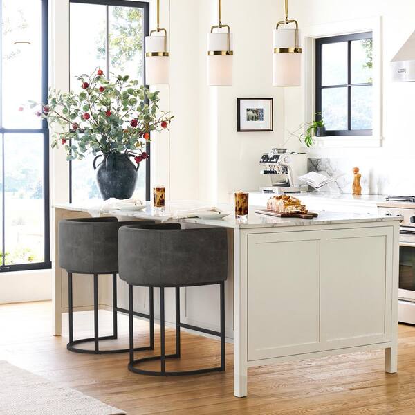 LUE BONA 26 in. Black Gray Low Back Bar Stool with Metal Frame