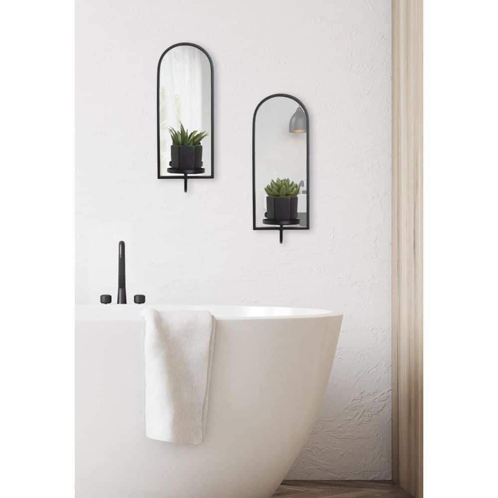 Ezerin Black Metal and Mirror Arched Wall Sconce, 16"