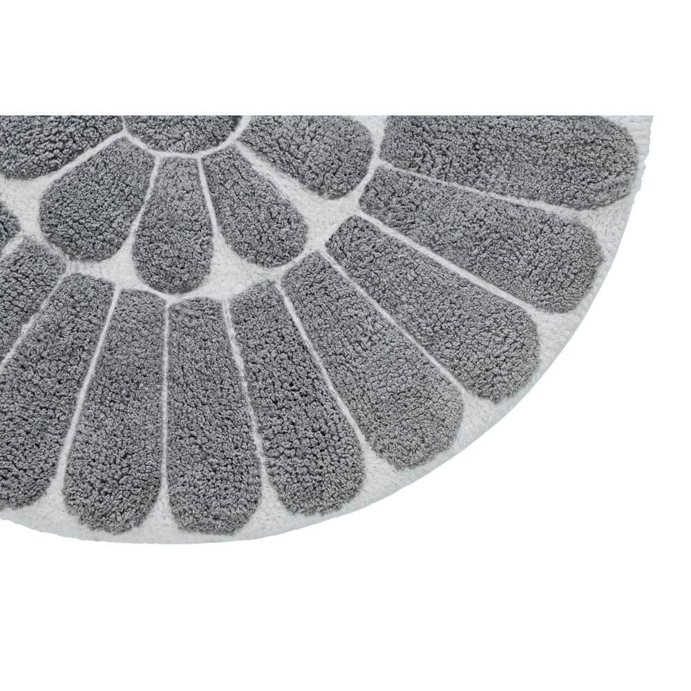 White and Pewter Cotton Floral Round Bath Rug Set