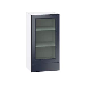 Devon 18 in. W x 35 in. H x 14 in. D Painted Blue Assembled Wall Kitchen Cabinet with a Glass Door