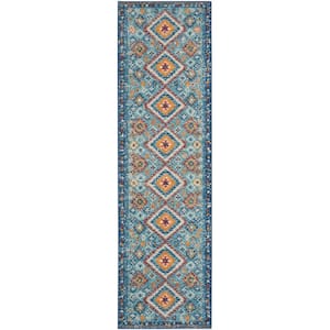 Passion Blue/Multicolor 2 ft. x 8 ft. Geometric Transitional Kitchen Runner Area Rug