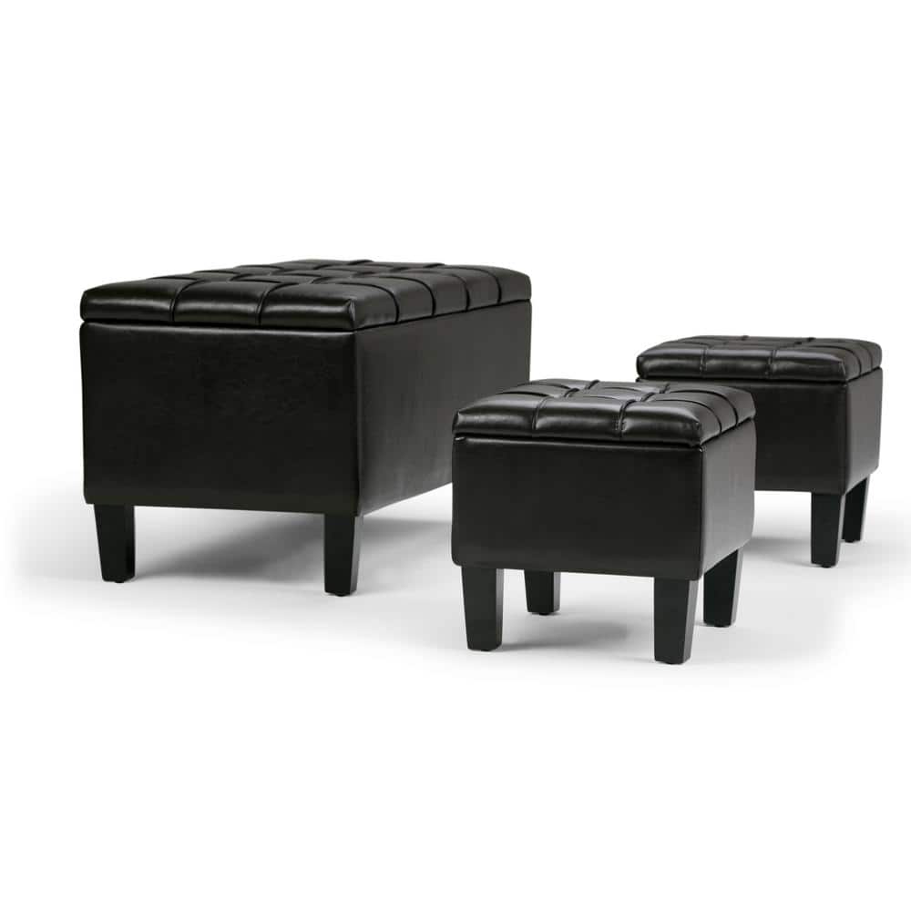 Tanners Brown Tufted Faux Leather Multipurpose Ottoman Set