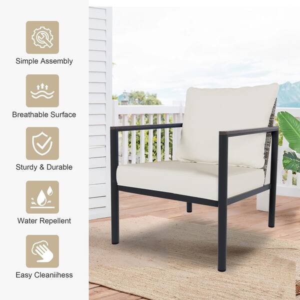 INMITOM 2-Piece Outdoor Patio Wicker Lounge Chair with Beige