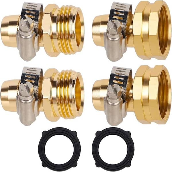 5/8 in. Barb x 3/4 in. GHT Thread Aluminum Female and Male Hose Connectors with Stainless Steel Clamps, 2-Pack