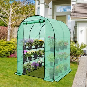 56.3 in. W x 56.3 in. D x 76.8 in. H 3-Tier 8-Shelf Walk-In Greenhouse with Roll-Up Zipper Door, Screen Windows, Green