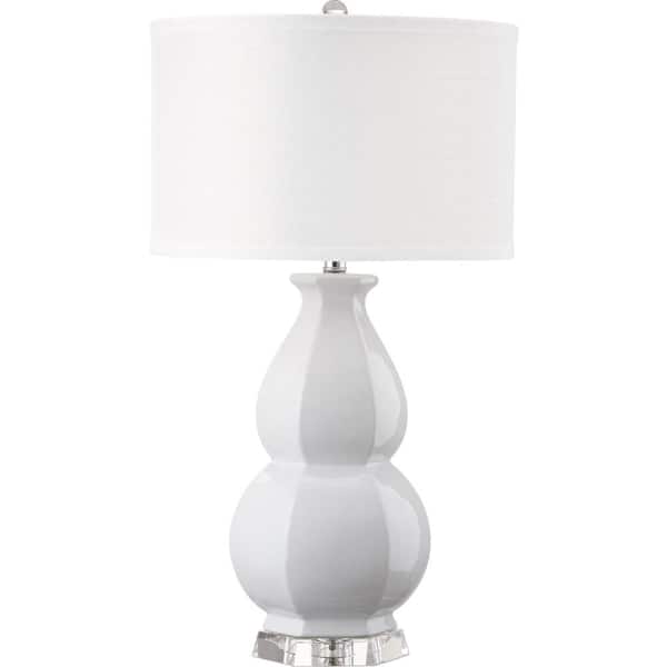 SAFAVIEH Juniper 30.25 in. White Double Gourd Ceramic Table Lamp with White Shade