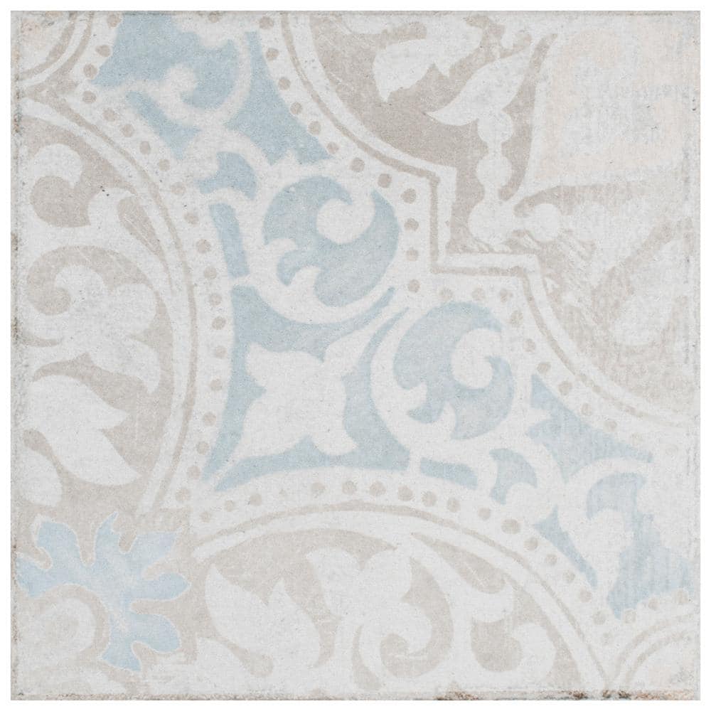 Barcelona 6" x 6" Beige and Blue Porcelain Patterned Tile