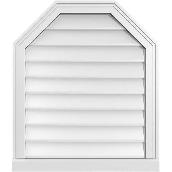 Ekena Millwork 24" x 28" Octagonal Top Surface Mount PVC Gable Vent: Non-Functional with Brickmould Sill Frame